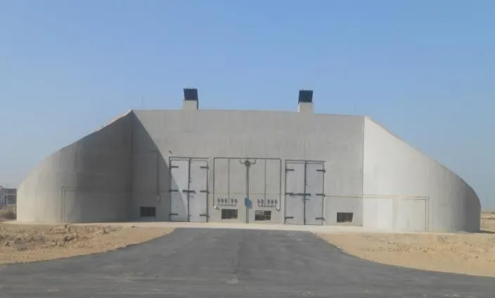 Specialised storage structure, a cast-concrete building with steel doors
